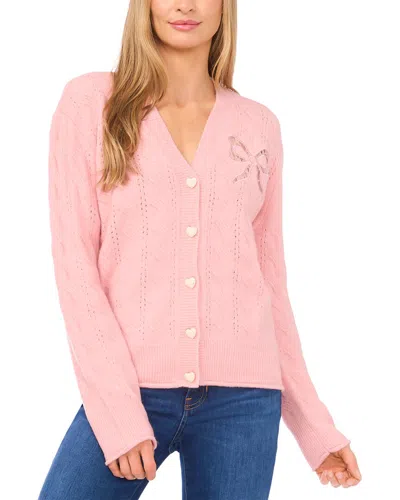 Cece Cable V Neck Cardigan In Pink