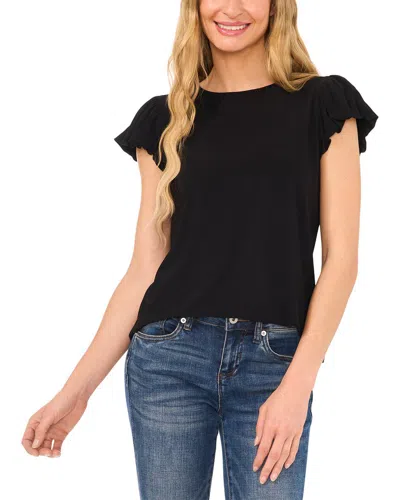 Cece Cap Bubble Sleeve Tee With Bow Tie Back In Black