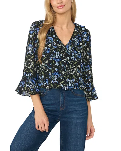 Cece Cascading Ruffle Bell Sleeve Blouse In Blue