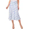 Cece Women's Floral Bias Flared Midi Skirt In Ocean Blue