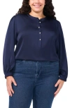 Cece Charm Imitation Pearl Button Satin Top In Classic Navy