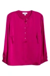Cece Charm Imitation Pearl Button Satin Top In Lush Magenta