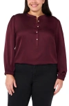 Cece Charm Imitation Pearl Button Satin Top In Red