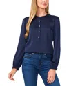 Cece Pearly Button Satin Top In Blue