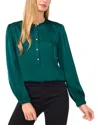 Cece Pearly Button Satin Top In Green