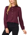 Cece Charm Imitation Pearl Button Satin Top In Red