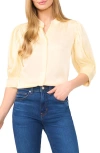 Cece Ruched Sleeve Hidden Placket Top In Lemon Drop