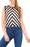 Cece Chevront Stripe Cotton Blend Crochet Sweater Tank In Black