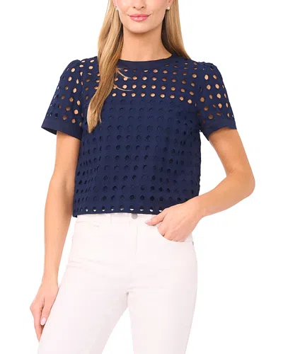 Cece Circle Eyelet Embroidered Top In Blue