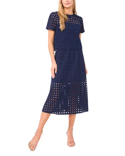 Cece Circle Eyelet Midi Skirt In Blue