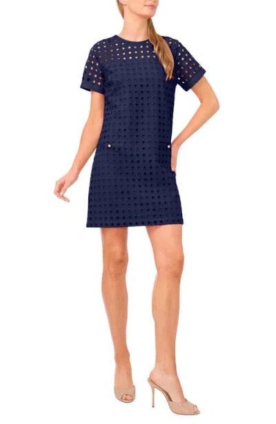 Cece Circle Eyelet Shift Dress In Blue