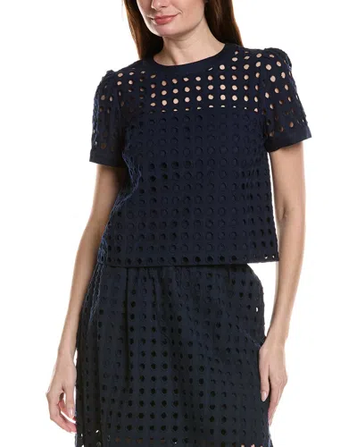 Cece Circle Eyelet Top In Blue