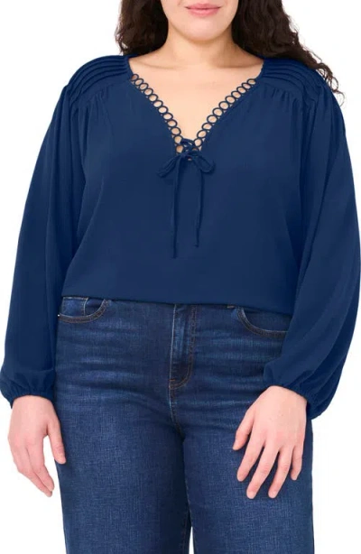 Cece Circle Lace Long Sleeve Pintuck Top