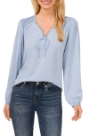Cece Pintuck Blouson Sleeve Blouse In Blue Air