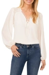 Cece Women's Circular Trim Pin-tuck Long Sleeve Blouse In New Ivory