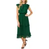 Cece Ruffled Swiss Dot Midi Dress In Alpine Green