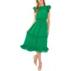 Cece Ruffled Swiss Dot Midi Dress In Green