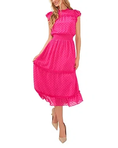 Cece Clip Dot Flutter Sleeve Midi Dress In Bright Rose