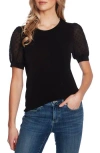 Cece Clip Dot Puff Sleeve Top In Black