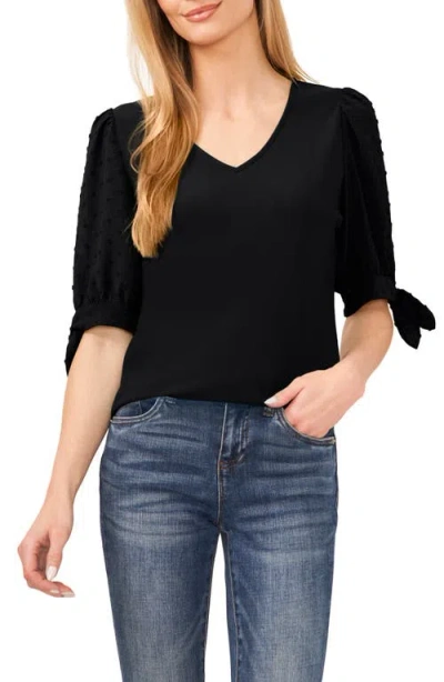 Cece Women's Bow-tie Cuff Long Sleeve V-neck Sweater In Rich Black