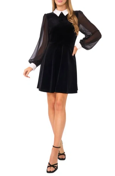 CECE CECE COLLAR MIXED MEDIA VELVET DRESS