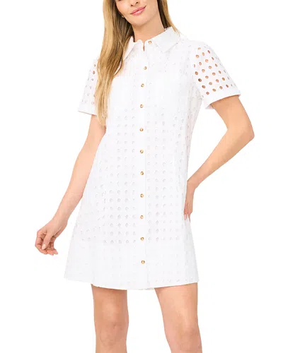 Cece Collared Button Down Babydoll Dress In White