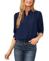 Cece Puff Sleeve Crepe Button-up Shirt In Classic Navy