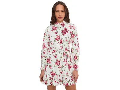 CECE COLLARED BUTTON DOWN LONG SLEEVE RUFFLE MINI DRESS