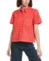 Cece Collared Button Down Swing Top In Red