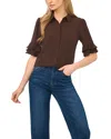 Cece Collared Button Front Blouse In Brown