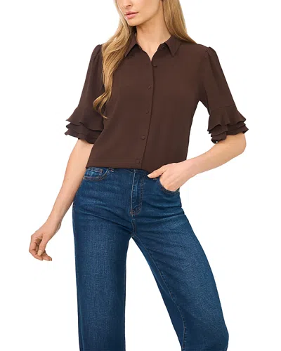 Cece Collared Button Front Blouse In Brown