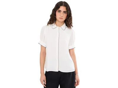 Cece Collared Contrast Stitch Trim Button Up Top Women's Clothing New Ivory: Xs In White