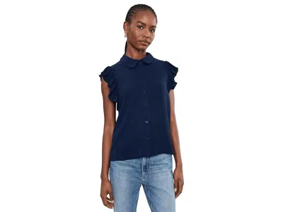 Cece Collared Flutter Sleeve Button Front Top Women's Clothing Classic Navy: Xs In Blue
