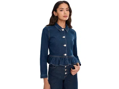 Cece Collared Peplum Denim Jacket In Purple