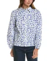 Cece Collared Pintuck Ruffle Button Down Top In Blue
