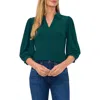 Cece Collared Ruffle Cuff Top In Green
