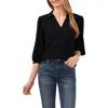 Cece Women's Collared V-neck Puff Shoulder 3/4-sleeve Top In Rich Black