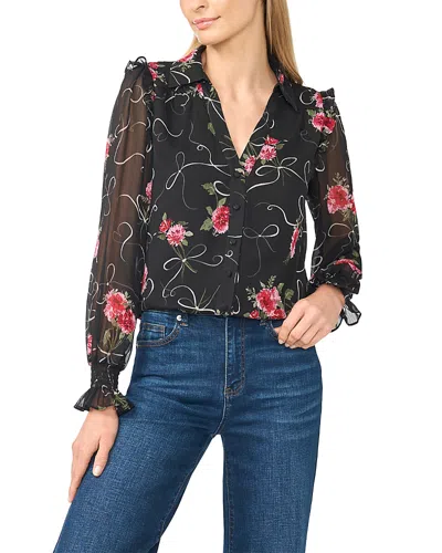 Cece Collared Ruffle Trim Top In Black