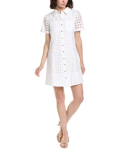 Cece Short Sleeve Eyelet Collared Babydoll Dress In White