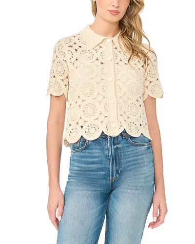 Cece Collared Short Sleeve Crochet Top In Multi