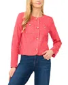 Cece Collarless Eyelet Jacket In Red