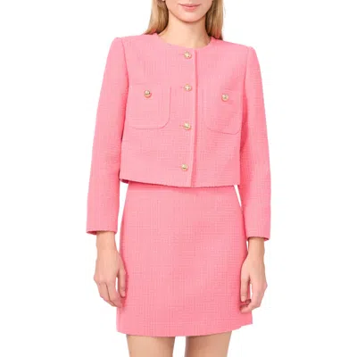Cece Collarless Tweed Jacket In Pink