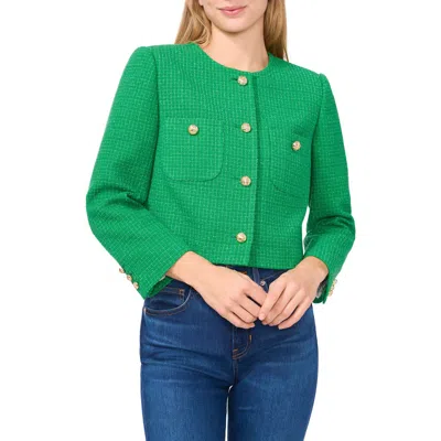 Cece Collarless Tweed Jacket In Medium Green