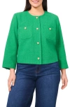 Cece Collarless Tweed Jacket In Medium Green