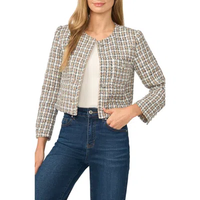 Cece Collarless Tweed Jacket In Gray