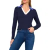 Cece Colorblock Cotton Blend Polo Sweater