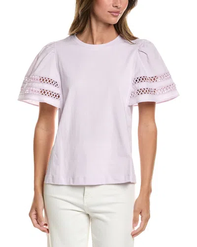 Cece Ss Combo Tee With Trim On Sleeves In Purple