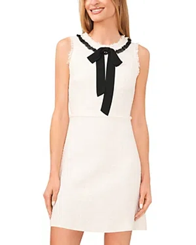 Cece Contrast Bow Tweed Dress In Ultra White