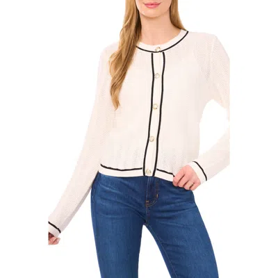 Cece Contrast Detail Cotton Cardigan In Antique White