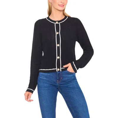Cece Contrast Detail Cotton Cardigan In Rich Black